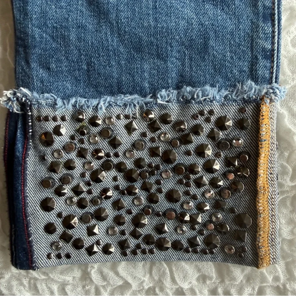 Alice + Olivia High Rise Girlfriend Jeans Studded Cuff Size 27 - Picture 12 of 15